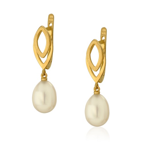 זוג עגילי זהב ופנינה מעוין