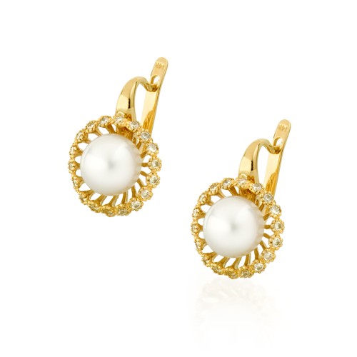 עגילי יהלום ופנינה ממים מלוחים  EST1491-10