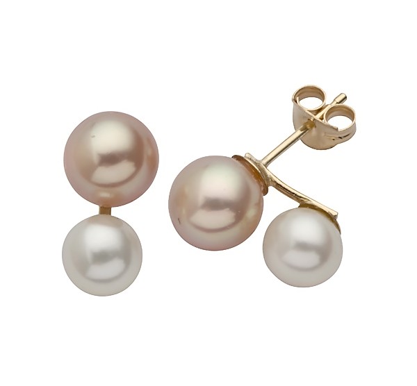 עגילי פנינה צמודים בלבן וורוד