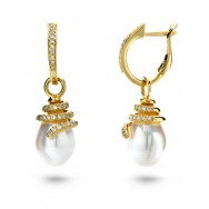 עגיל פנינים ספירל משובץ