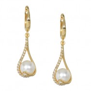 עגילי פנינה תלויים משובצים