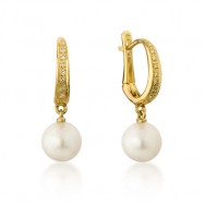 עגיל פנינה ויהלום קלאסי תלוי