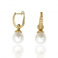 עגיל משובץ ופנינה תלויה