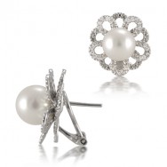  עגיל פנינה פרחוני משובץ 