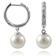 עגיל פנינה עגול משובץ  