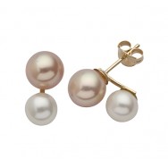 עגילי פנינה צמודים בלבן וורוד