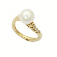 טבעת פנינה לבבית בשיבוץ יהלומים