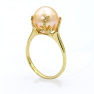 טבעת פנינה משולבת עלי זהב