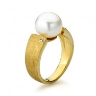 טבעת זהב מט עם פנינה ויהלומים   RFT1620DI-10