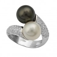 טבעת 2 פנינים עם ניגודי צבע מרהיבים